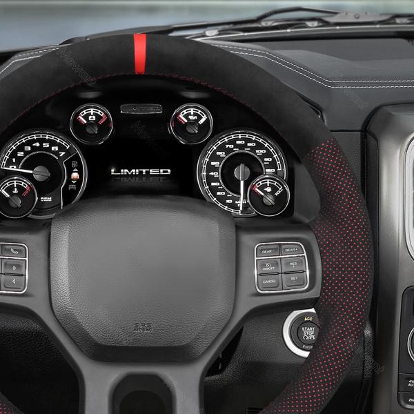 Car Interior Accessory Handcrafted Premium Athsuede Steering Wheel Cover, Custom Fit for Dodge RAM 1500 3500 2013-2018 Models