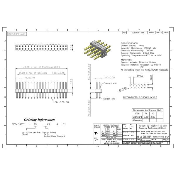 2*3PIN к строки соединителя 1.00mm заголовка Pin 2*40PIN типу женской двойной прямому