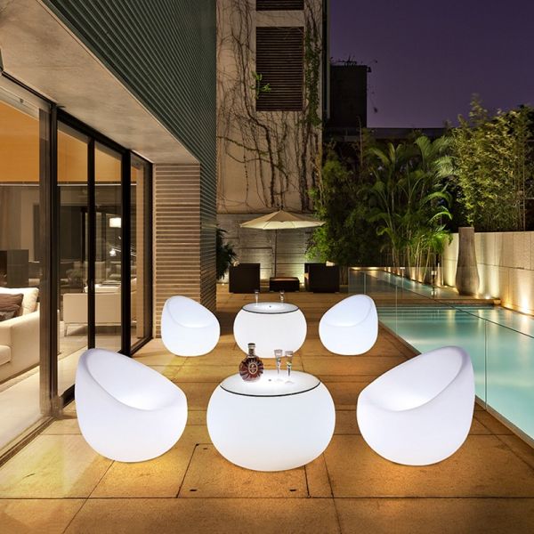 Modern Cheap Price Outdoor Coffee Shop Remote Control LED PE Table and Sofa Set for Cocktail bar
