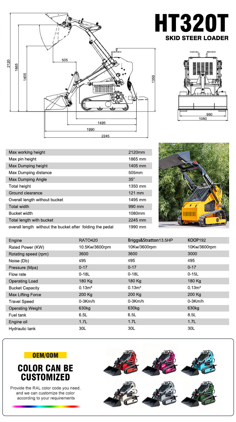 HT320T Compact Track Skid-Steer Loader with Zero-Turn Steering  for Tight Spaces