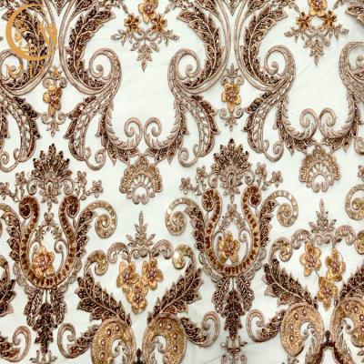 Eco - tela amigável do laço do Applique com bordado feito a mão dos grânulos
