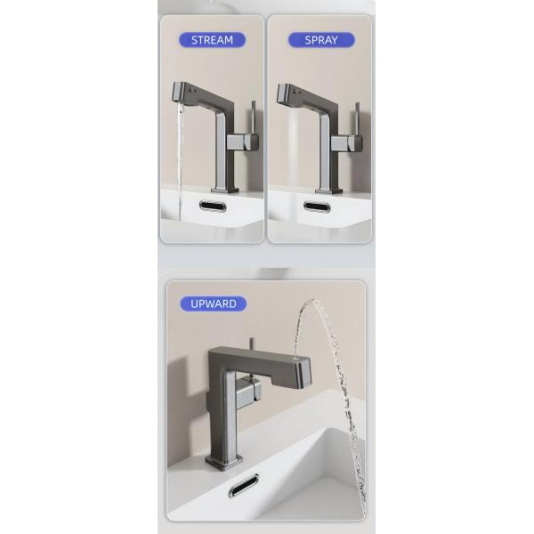 Three Modes Adjustable Flow Pull Out Basin Faucet Modern Bathroom Sink Faucet