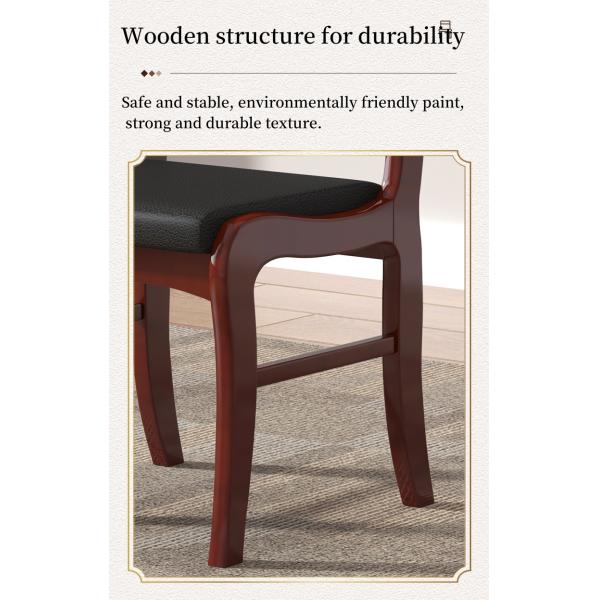 Classic Solid Wood Meeting Guest Chair with Durable Black Leather Cushion Durable Office Visitor Chairs for Wood Office Chairs