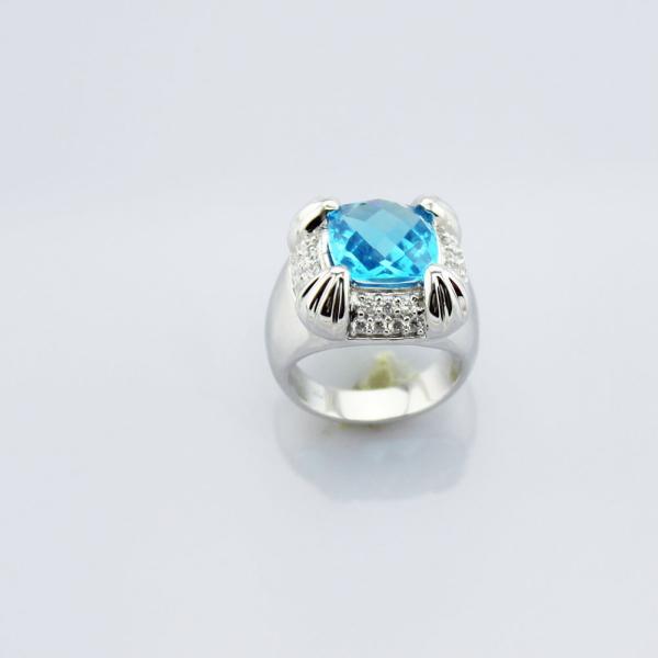 925 Sterling Silver Blue Topaz  Cubic Zirconia Ring(F59)