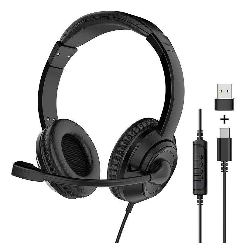 JTY-1026Wired Call Center Headset with  Microphone, 3.5mm/USB/Type‑C Multi‑Interface Over‑Ear Headphone, Volume Control Wired Headset for Office Conference Online Class Home Work,OEM/ODM customization