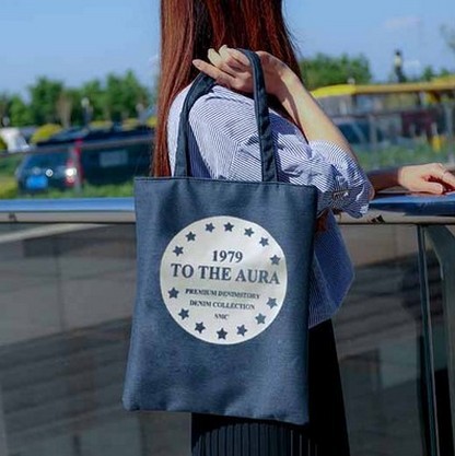Green shopping bag hand shoulder female bag casual fashion tide canvas printing