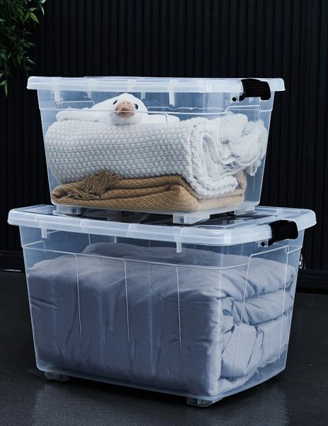 Recyclable Bin Household Multifunction Large Stackable Clothes Clear Transparent PP Container Box Plastic Storage Boxes Bins With Lid Wheels