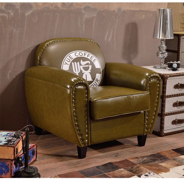 Nidea #8956-1 American Retro Handmade Armchair Sofa with Genuine Leather Seat Antique High Back Design for Living Room Bedroom Hotel Cafe Bar