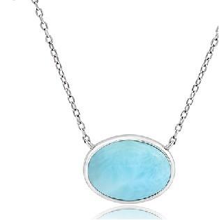 925 Larimar Sterling Silver Necklace Oval Cabochon Gemstones OEM