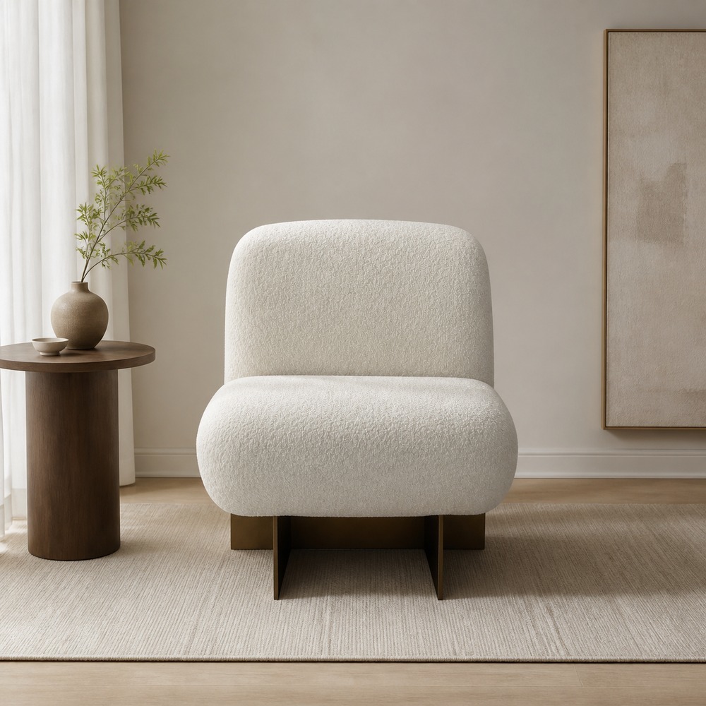Modern Boucle Metal Base Single-Seat Lounge Chair   CYC-011