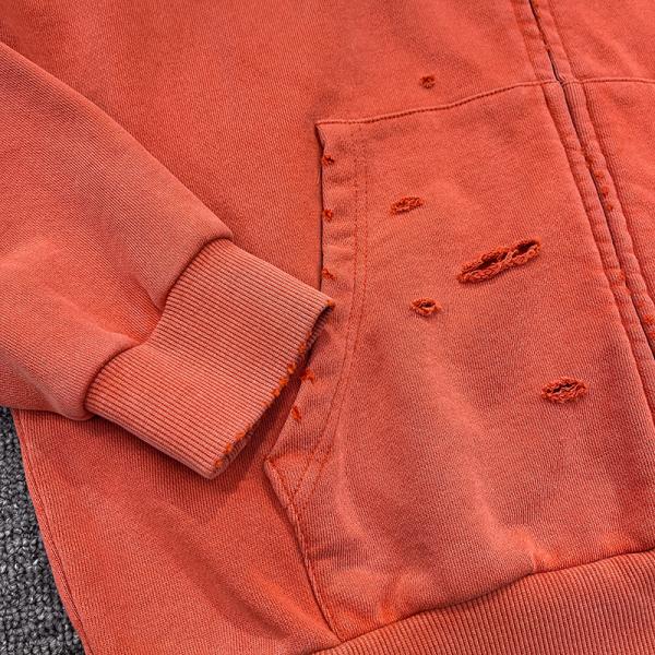 Fábrica Vintage Sol desvanecido Lavado Hoodies de algodón grueso Logotipo personalizado Hombres angustiados de gran tamaño ajustado con cremallera Hoodie de impresión de pantalla