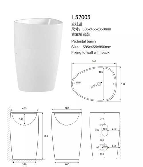 Diamond Shape Modern Pedestal Sink , Ivory / White Pedestal Sink Anti Pollution