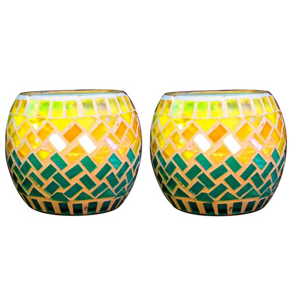 Green Mosaic Glass Votive Candle Holders