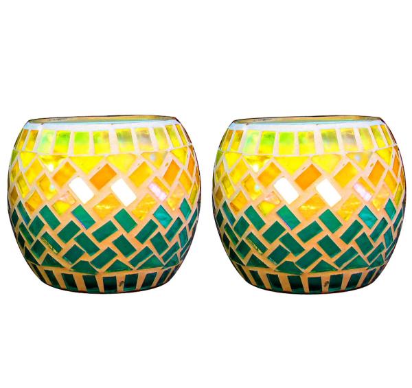 Green Mosaic Glass Votive Candle Holders