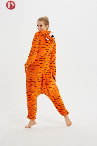 Women Tiger Onesie Pajamas , Tiger Adult Onesies Animal Head Hooded Embroidered