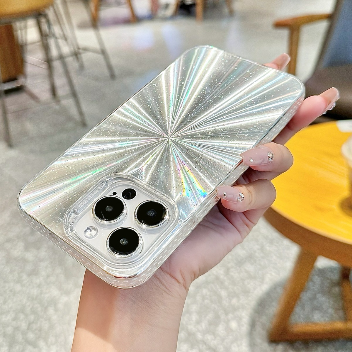 IMD Shinny Ins Style Fireworks Pattern Phone Case for iPhone 11/12/13/14/15 Pro ProMax Plus Simple Cartoon Design