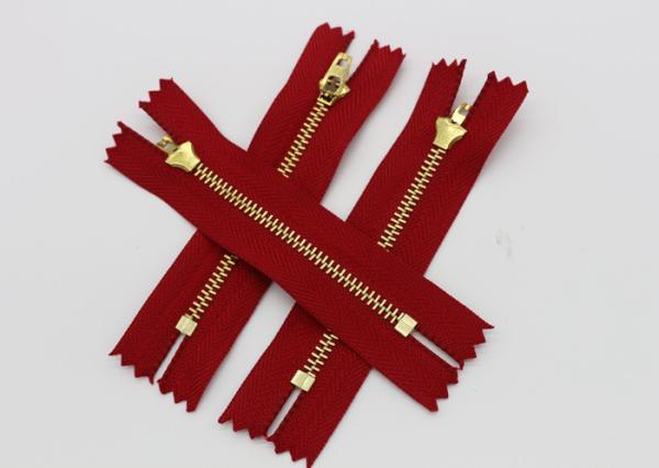 Adhesive Normal Brass Teeth Heavy Duty Metal Zippers Red Tape For Jeans / Pants / Garments