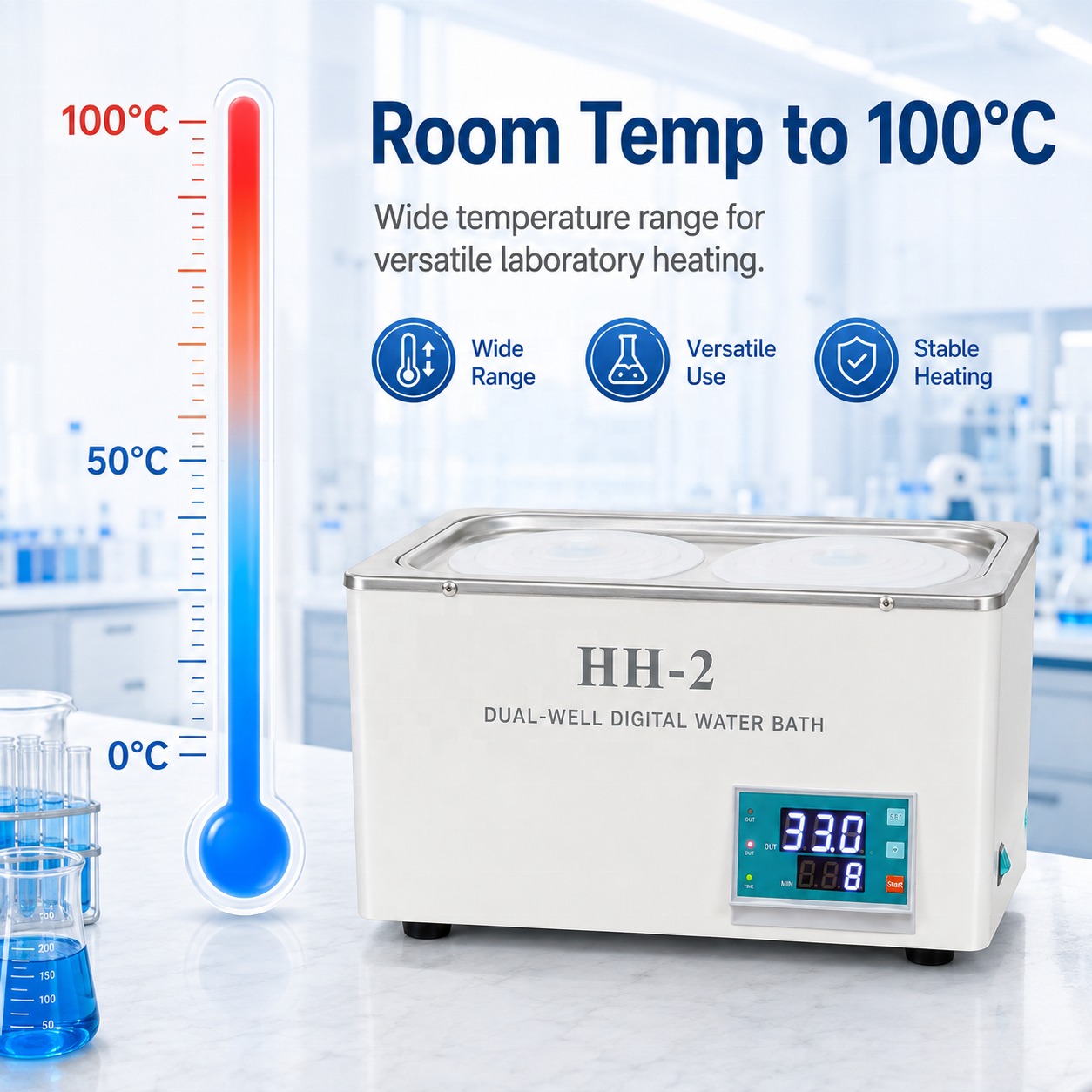 Cenlee Laboratory Reagent Incubation Dual Hole PID Digital Control Room Temp to 100C Constant Temperature Water Bath
