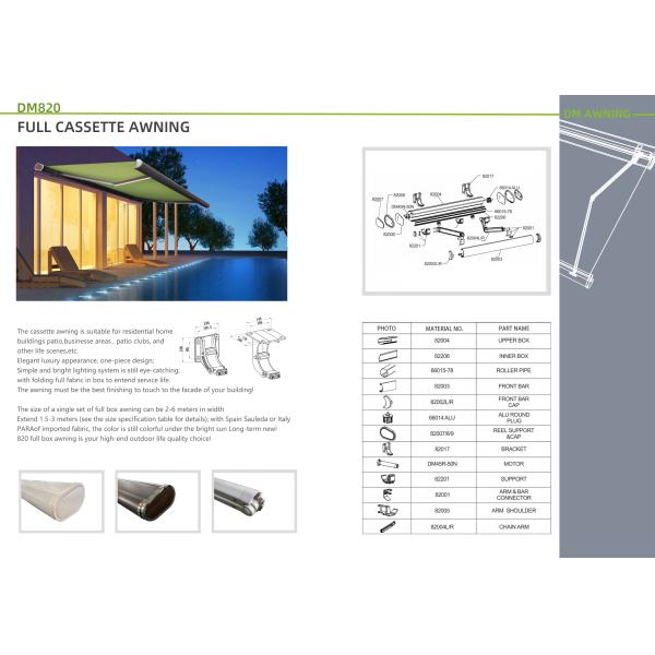 High Quality Aluminum Retractable Awning Steel Folding Arms for Full Cassette Awning