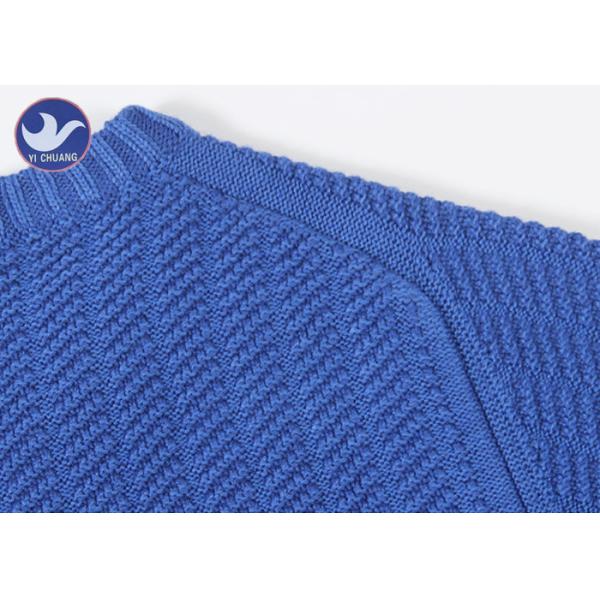 Upper Welt Slit Mens Wool Cable Knit Jumper , Winter Mens Blue Cable Knit Sweater