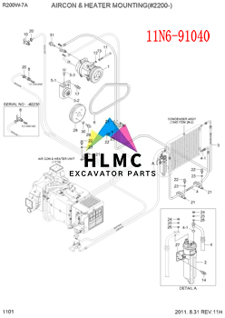 Car Ac Compressor 24V Excavator R200W-7A R210LC-7A R210LC-7H 11N6-91040 WXTK022 Single A AC Compressor Hyundai-9