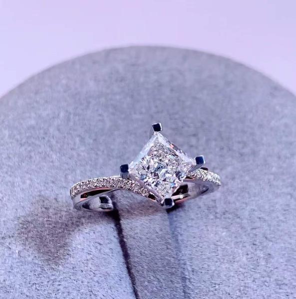 1.09ct Princess Cut Pave Lab Grown CVD IGI Certified Diamond 18K White Gold Ring with Main Diamond Weight of 1.09ct