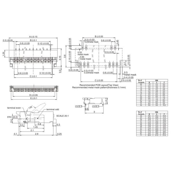 олово раковины соединителя 1.0mm тангажа 0,3 FFC FPC латунное засадило