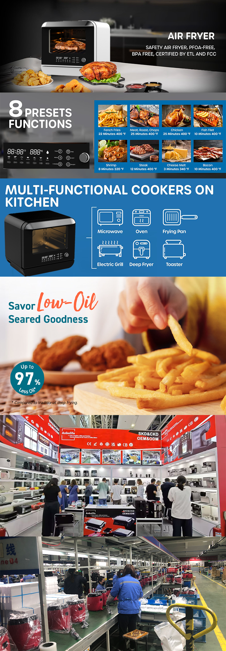 Touch Screen Air Fryer Oven 9L 12L Steam Oilless Electric Deep Fryer