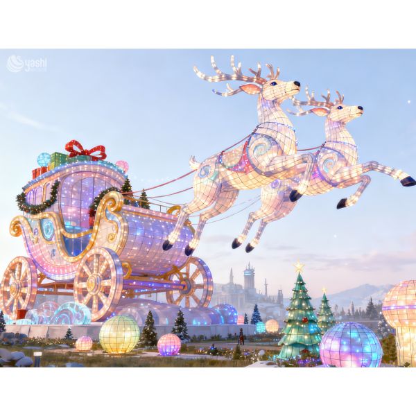 3D Christmas Reindeer Sculpture Lantern for Outdoor Decoration, Shopping Mall Decor