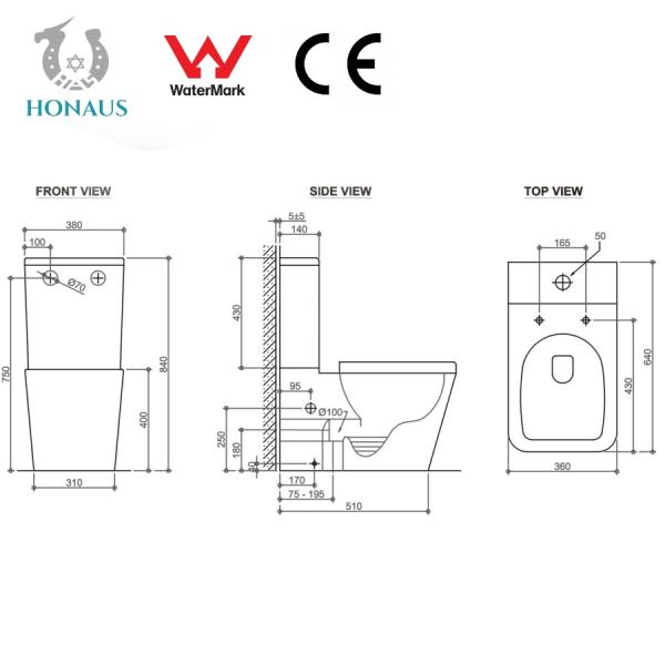 Square Anti Bacteria Two Piece Toilet Bowl