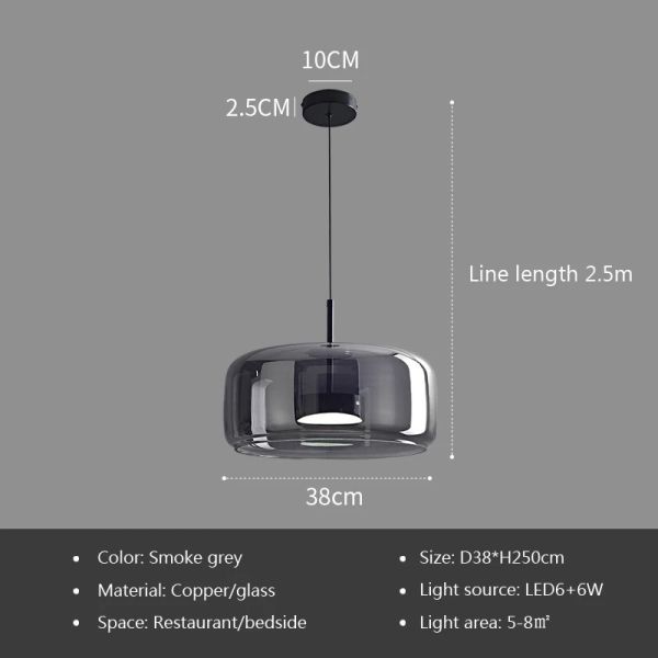 Nordic Glass Led Pendant Light Light Luxury Smoke Grey Hanging Light（WH-AP-677）