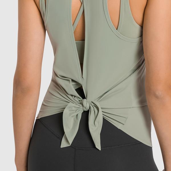Skin Friendly Ladies Yoga Tops Butterfly Straps Sexy Back Tank Top Nude Feel