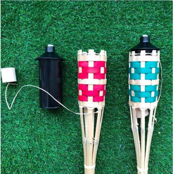 Natural Bamboo Tiki Torch With Black Metal Wick Holder For Outdoor Decoration