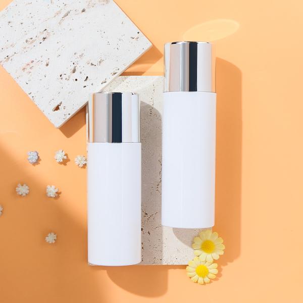 White PET Toner Bottle with Electroplated Silver Cap – High Impact Resistance Skincare Packaging Bottle