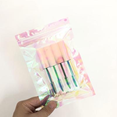 Custom logo zipper glittery silver shinny hologram zip lock gift plastic iridescent packaging bag
