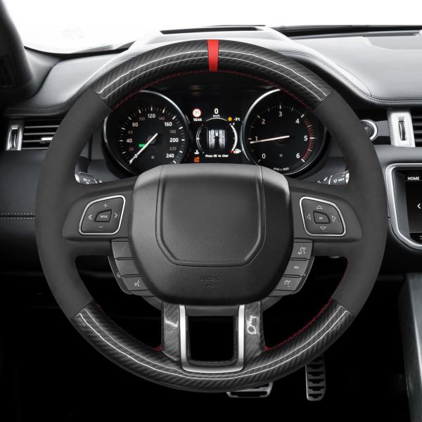 Car Accessories  Hand Stitch Carbon Fiber Suede Strip Steering Wheel Cover for Land Rover Range Rover Evoque  Coupe Convertible