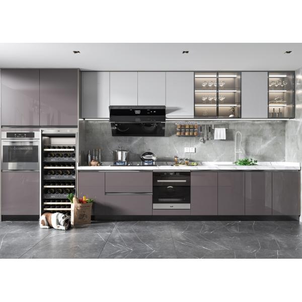 Modern White Marble Kitchen Cabinet With Solid Wood Doors