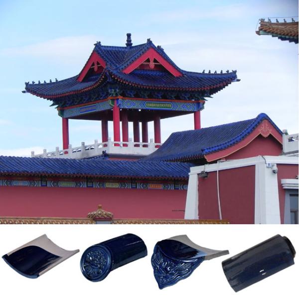 Blue Chinese Ceramic Tile Roofing Glazed For Ancient Thai Temple Building Roof