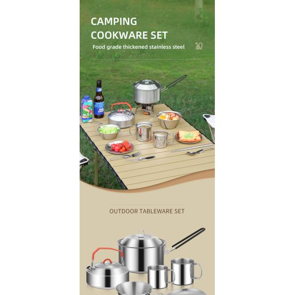 Hot Sale 304 Stainless Steel Outdoor Camping Cookware Mess Kit Portable Picnic Pot Pan Camping Cooking Set