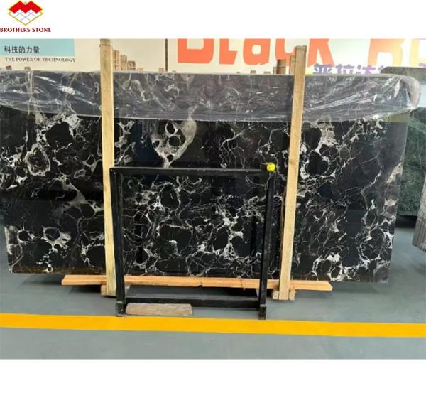 Modern Polished Black Rose Marble Big Slab Dining Table Set for Villa and Hotel Design