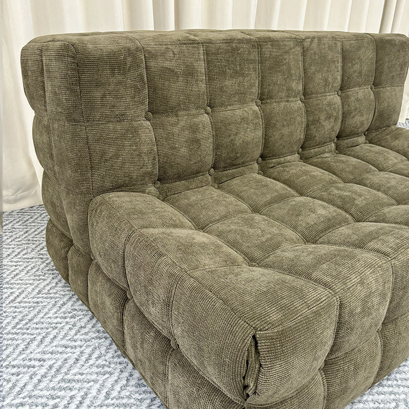 Modern Waffle Weave Fabric Tufted Apartment Living Room Sofa Sets Modular Reclining Boneless Sponge Filling Compressed Sofa