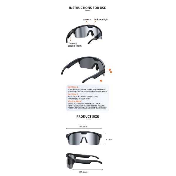 AI Smart Glasses combining ABS PC frame material dual microphones and Bluetooth V53 technology