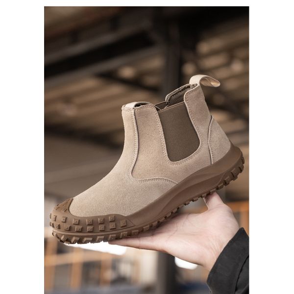 Suede Leather Chelsea Safety Shoes Steel Toe Safety Boots Kevlar Work Shoes Slip-Resistant Rubber Work Boots For Industrial Work