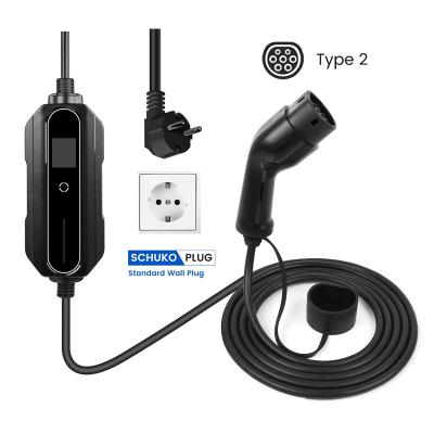 16A 1 fase 3,6 quilowatts do tipo - carregador portátil do carro elétrico do adaptador de 2 Schuko com LCD