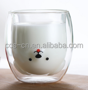 Высокие боросиликатные кружки молока Кружки чая Изолированная кружка кофе медведя двойной стены стеклянная