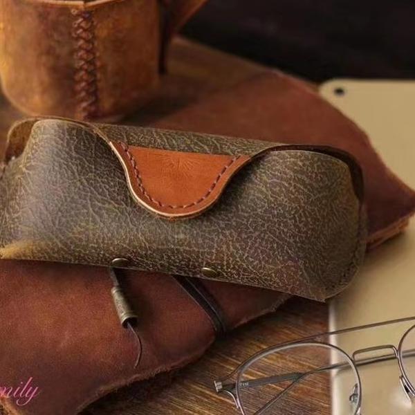 Retro oilskin PU Leather  Holder Box Eyewear Packaging Custom Logo Sunglass Case