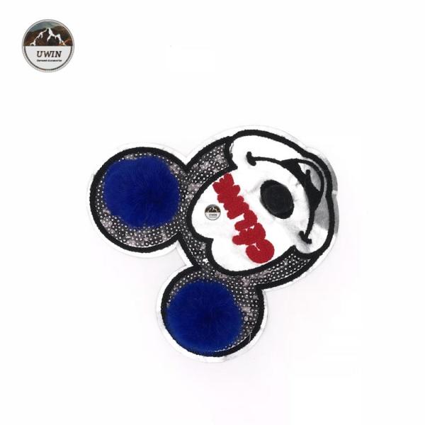 Cartoon Character Mickey Mouse Patches , Disney Iron On Patches With Fluff Ball Special Craft