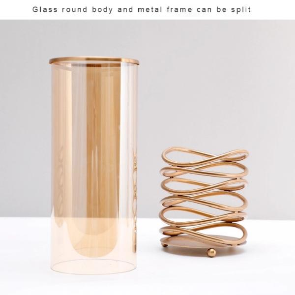 Table wedding centerpieces decorative glass flower vase with metal holder base glass cylinder vase