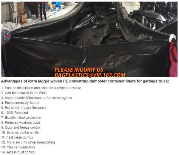 Waste Disposal Dumpster, Open Top Roll Off Drawstring Container Liners, Dumpster Liners, Facility Liners