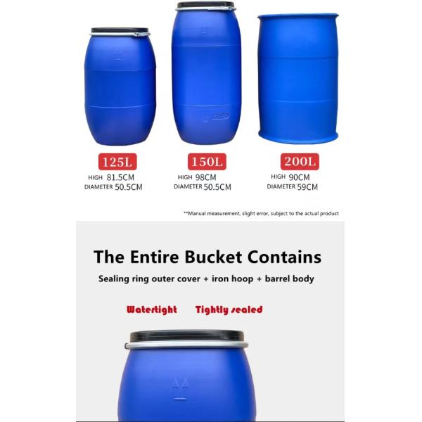 60 Litre HDPE Open Top Blue Plastic Drum Iron Stirrup Barrel